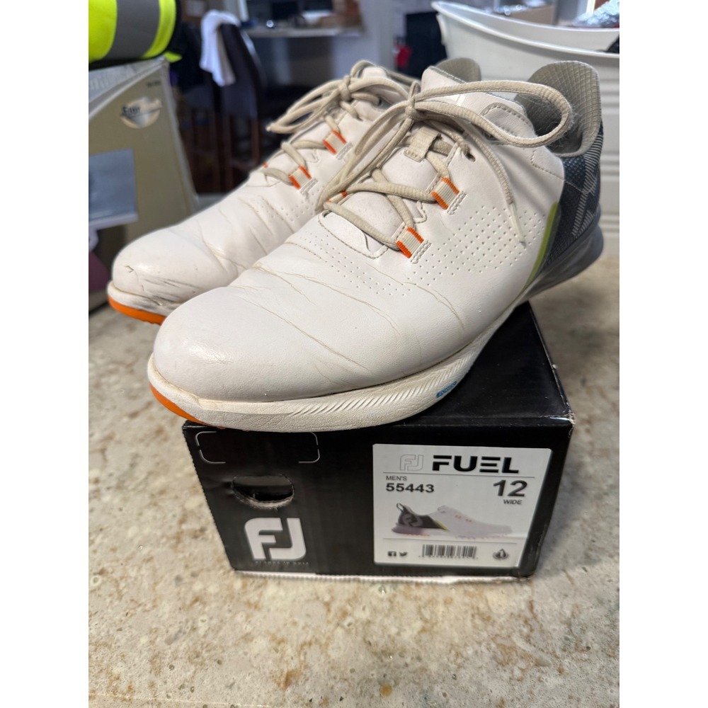 FootJoy Fuel White Grey Orange Spikeless Golf Shoes Mens 12 Wide 55443